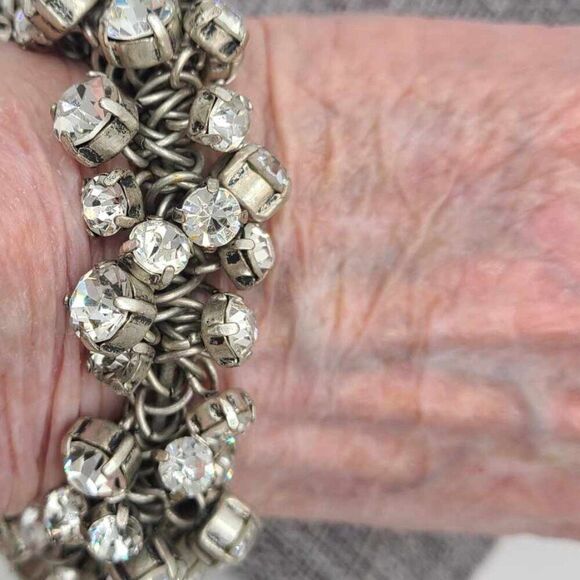 J Crew Silver Tone Stretch Crystal Bracelet - Picture 2 of 6